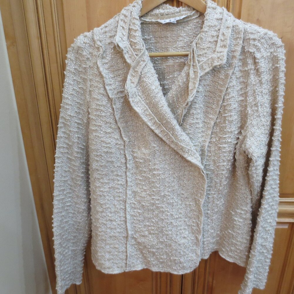 CAbi Estate Jacket Chenille Blazer Style 985 Snap Up Wheat Cream Womens Jacket